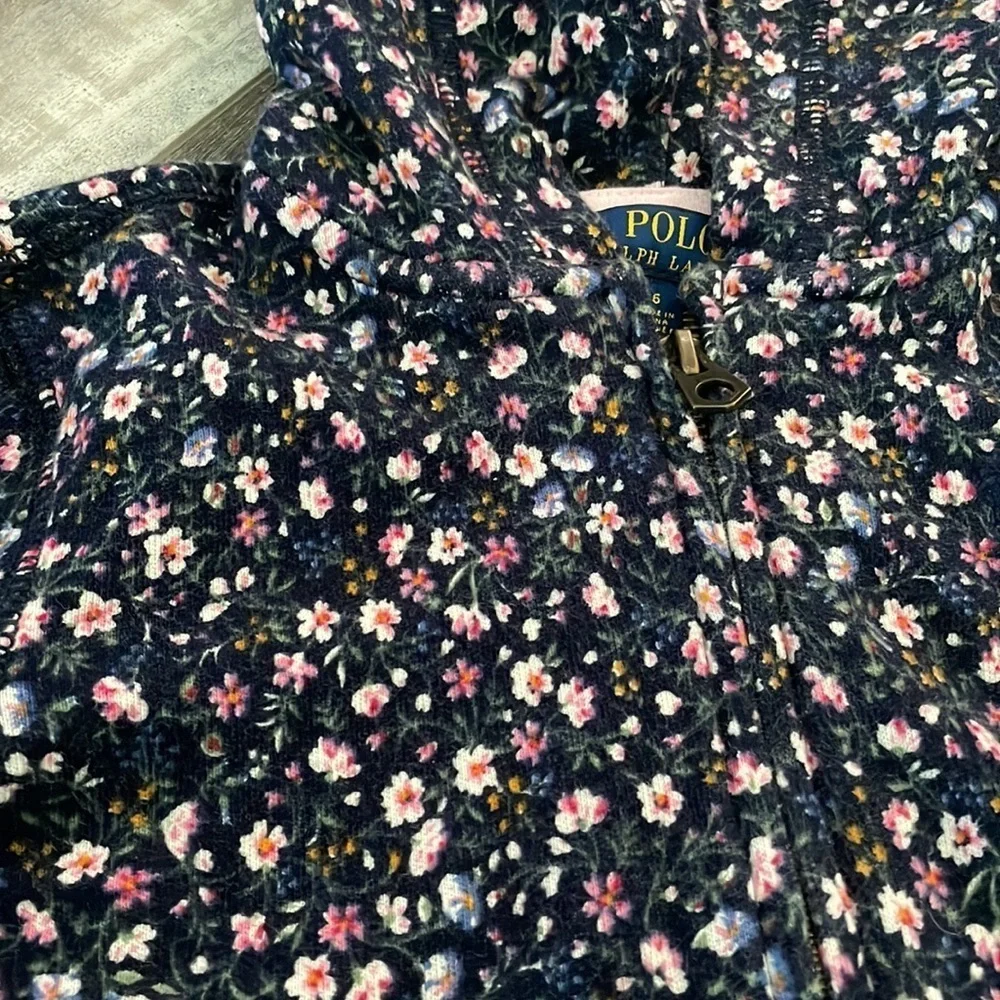 Polo navy floral sweatshirt jacket size 6